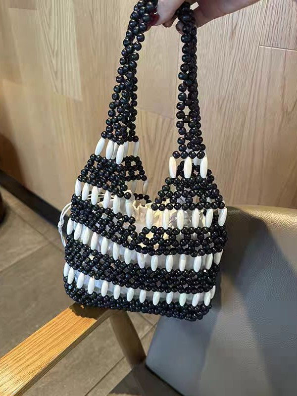 Wooden Bead Fashion Hand-woven Design Advanced Small Square Bags