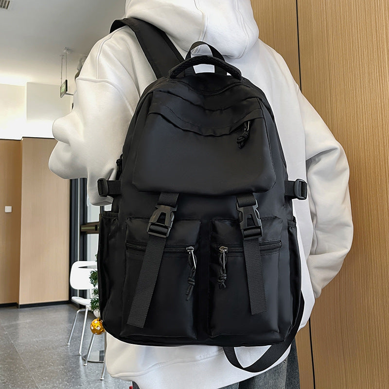 Trendy Cool Pure Black Large Capacity Junior High Male Backpacks