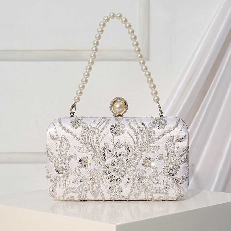 Women's Pearl Embroidery Chinese Style Clutch Bridal Bags