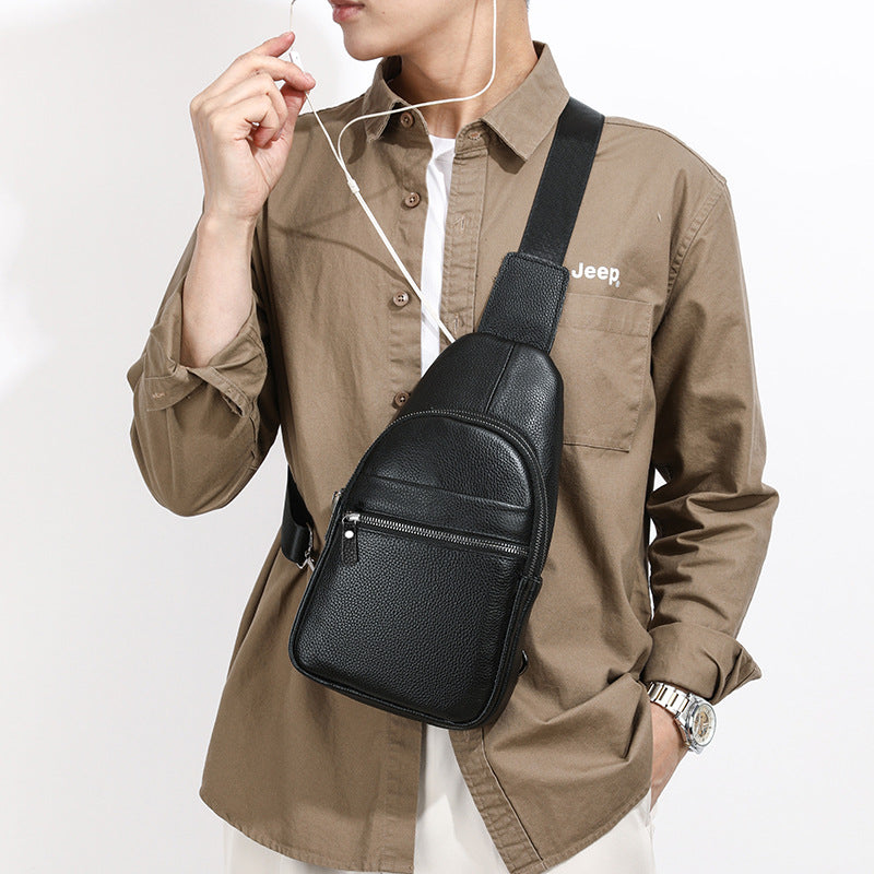 Men's First Layer Cowhide Genuine Leather Large Capacity Men's Chest Bag