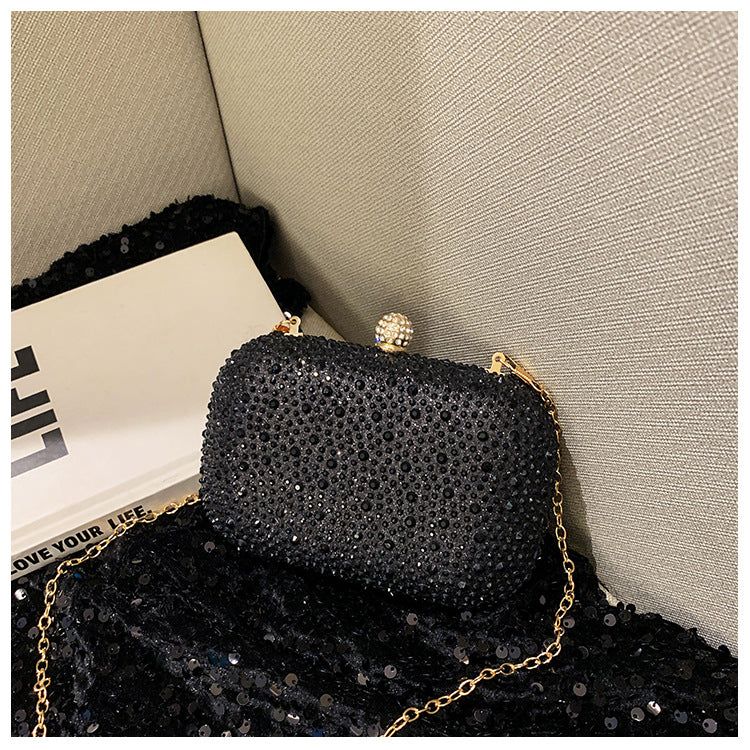 Women's Fashionable Shiny Rhinestone Ornament Clutch Box Type Bags