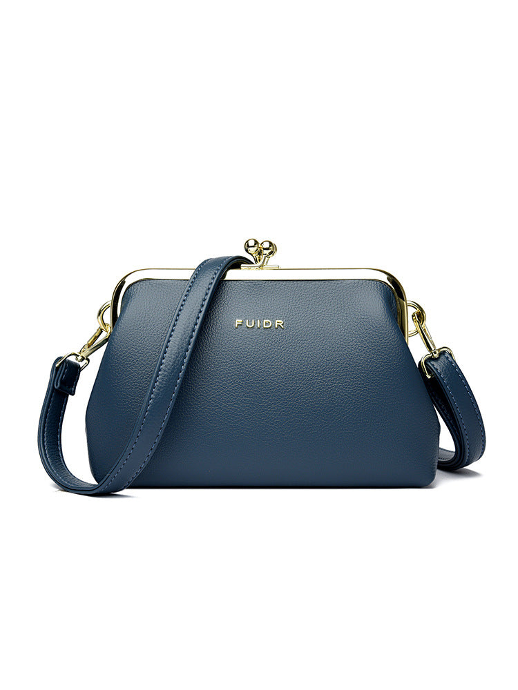 Women's Korean First Layer Cowhide Clip Textured Women's Handbag