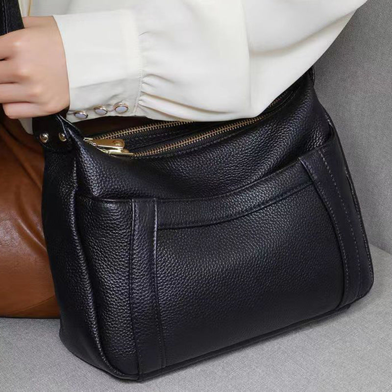 Women's First Layer Cowhide Mother Large Capacity Moon Wide Women's Messenger Bag