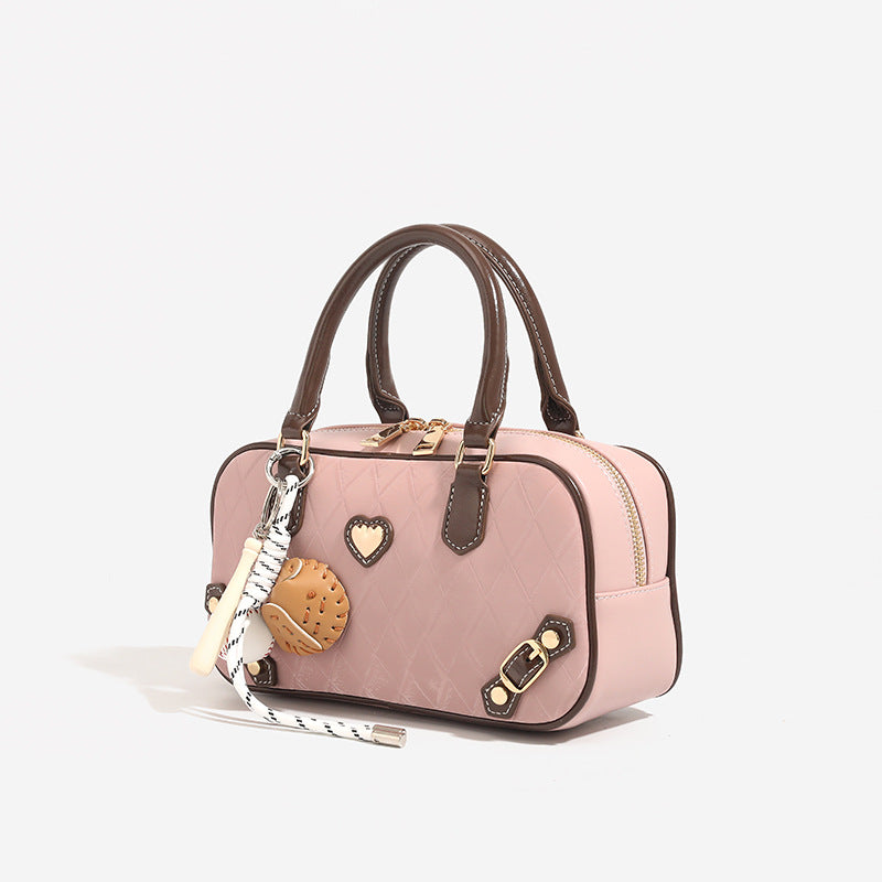 Women's Design Rhombus Bowling Boston Contrast Color Love Hand Women's Handbag
