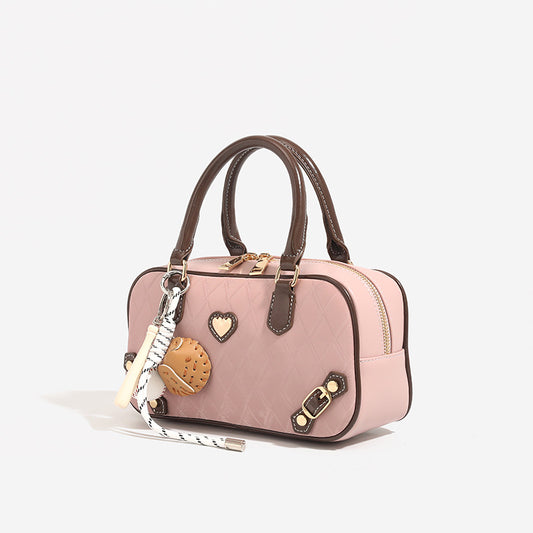 Women's Design Rhombus Bowling Boston Contrast Color Love Hand Women's Handbag