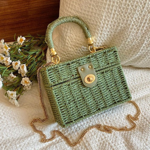 Women's Retro Straw Summer Stylish Beach Box Handbags