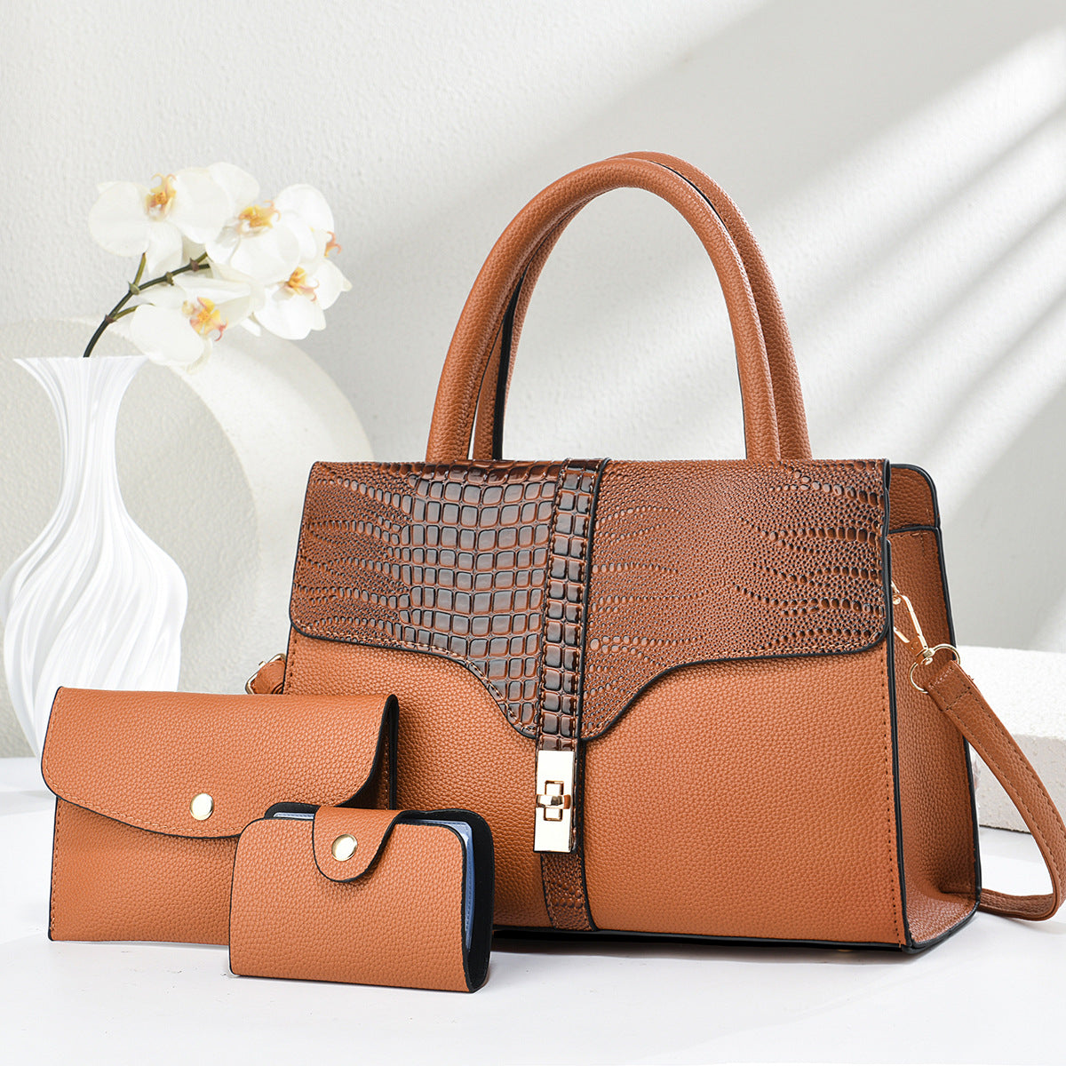 Large Capacity Textured Crocodile Pattern Simple One Women's Handbag