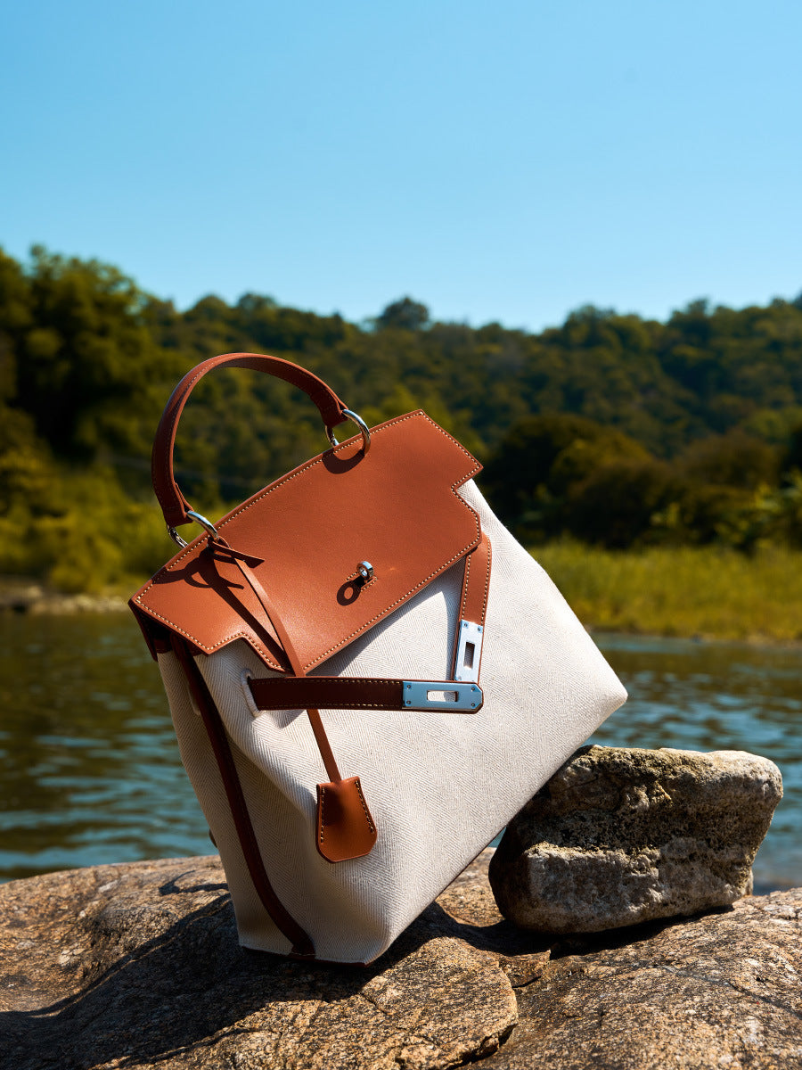Women's Kelly Real Leather Canvas Versatile Minority Women's Handbag