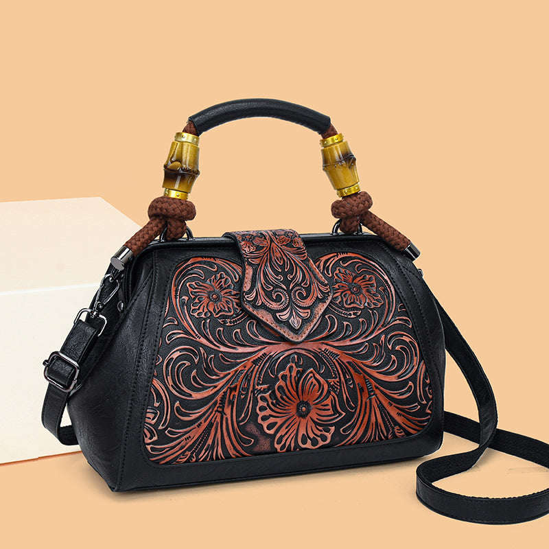Women's Retro Contrast Color Wooden National Fashion Handle