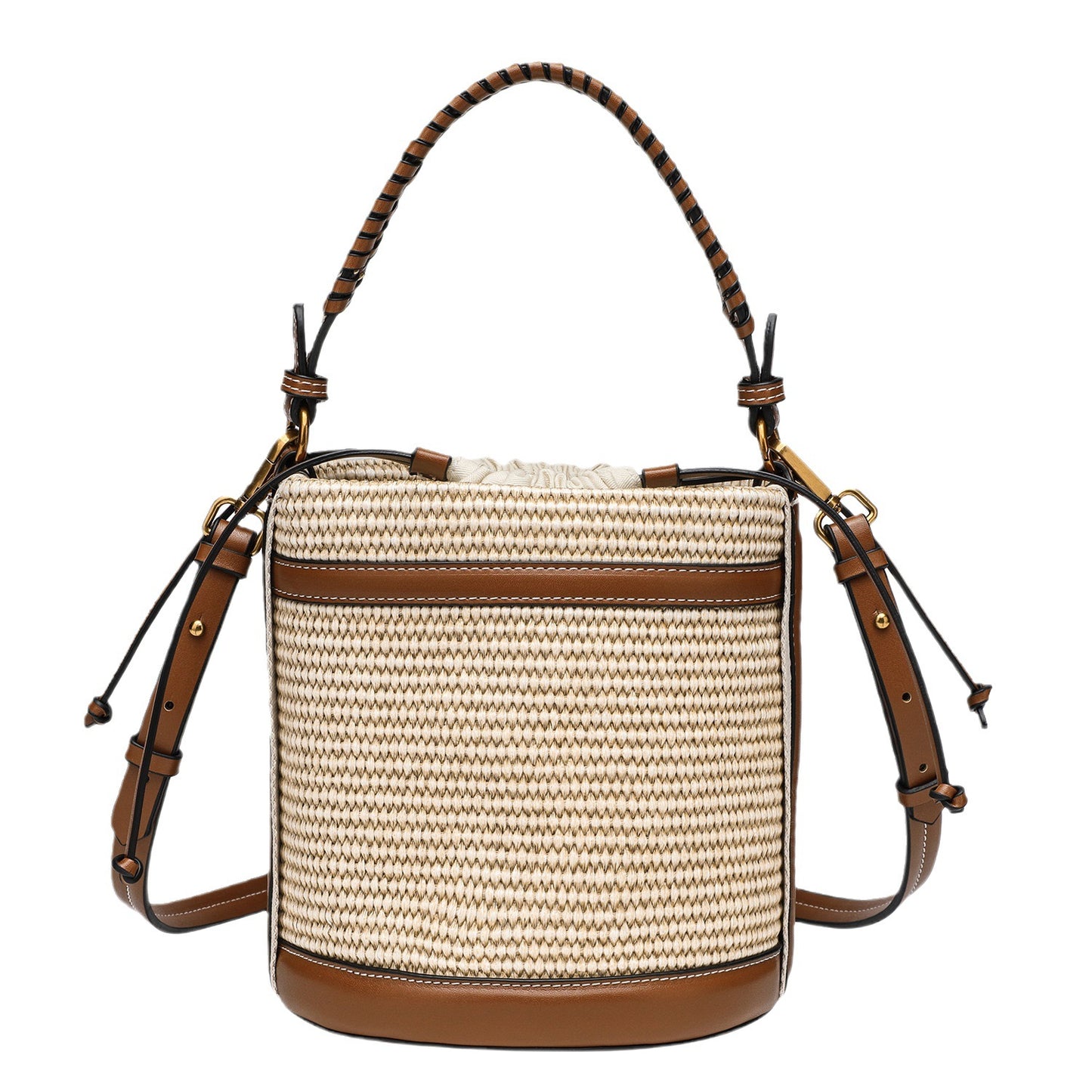 Women's Z Portable Woven Beach Trendy Color Collision Bucket Bags