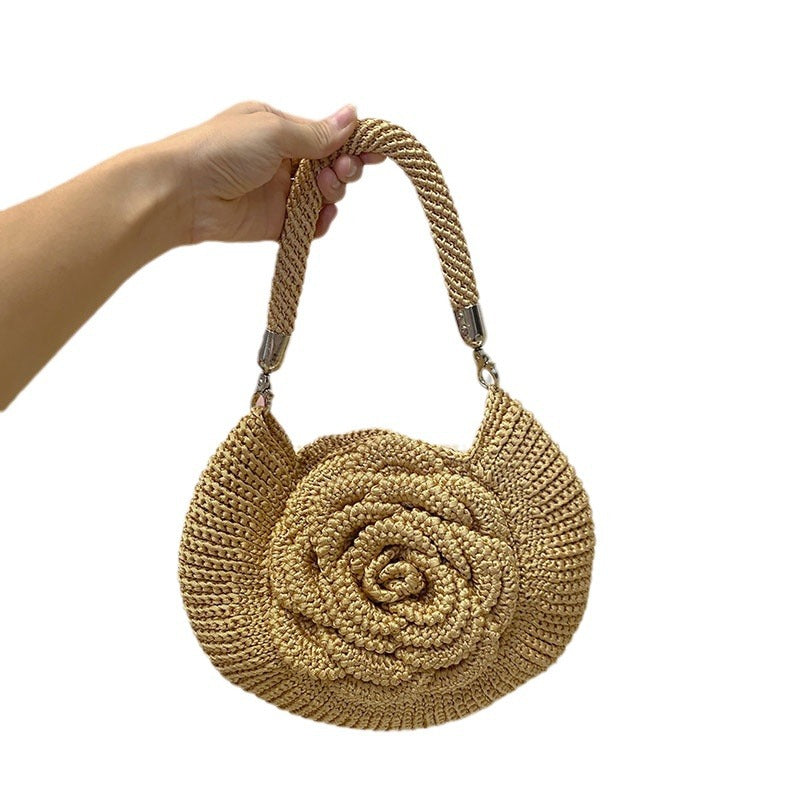 Fashionable Hand-woven Flower Pastoral Picnic Style Design Simple Women's Handbag