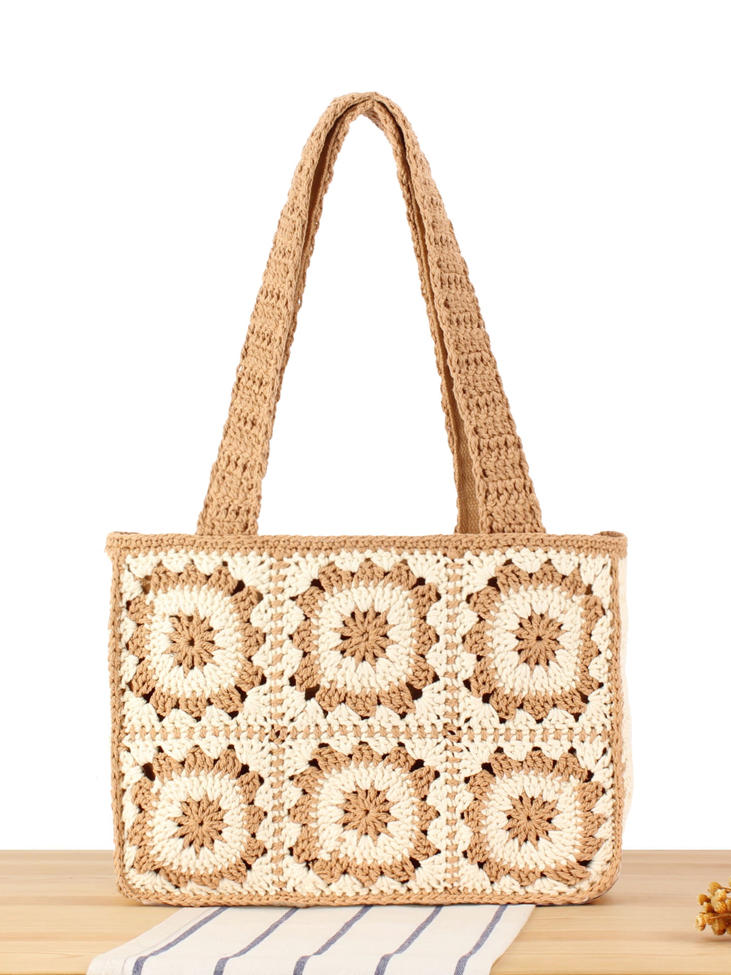 Women's Cotton Thread Mosaic Woven Seaside Holiday Women's Shoulder Bag