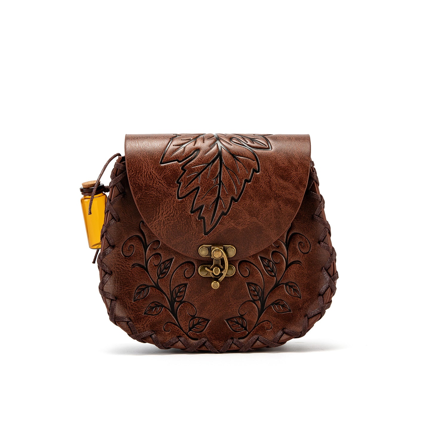 Fantasy Leaf Pattern Embossed Leather Forest Vintage Hand-woven Edge Hanging Women's Chest Bag, Fanny Pack