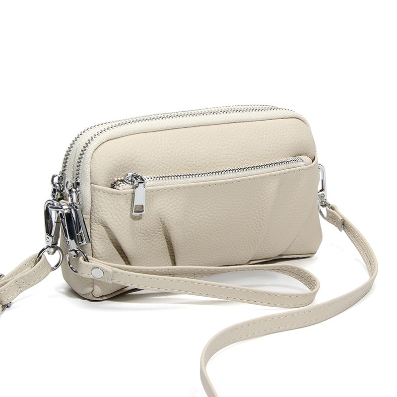 Women's Leather Large Capacity Fashionable Simple Pleated Lightweight Women's Messenger Bag