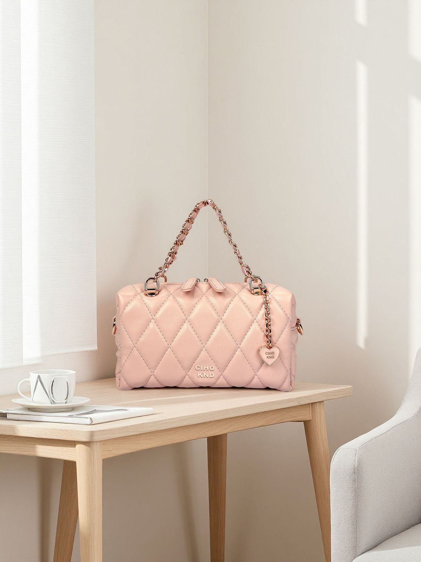 Women's Preface Pillow Pink Exquisite Diamond Check Bags