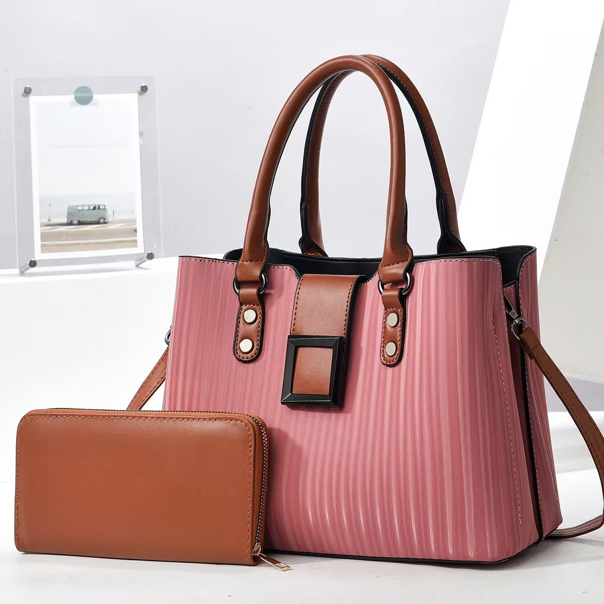 Women's Fashion Color Contrast Textured Mother Handbags