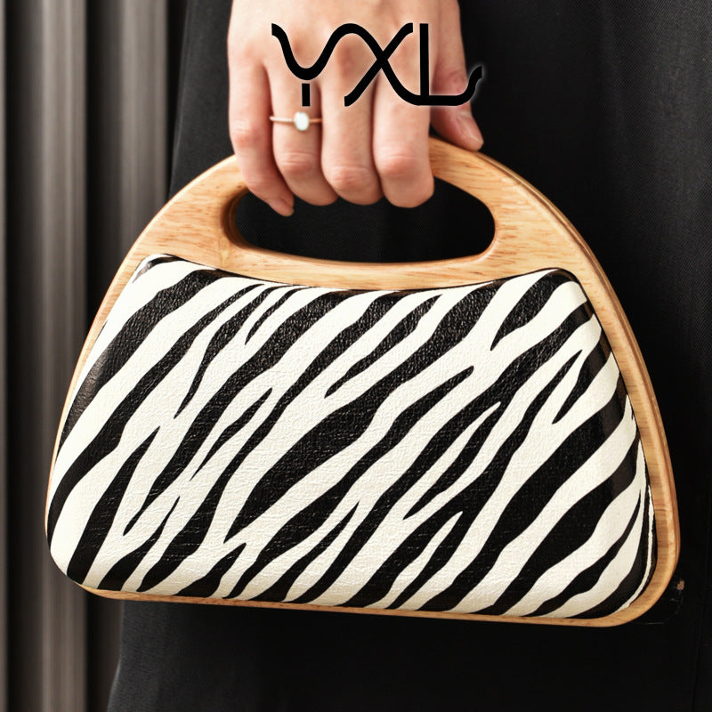 Zebra Pattern Vintage Shaped Wood Party Summer Dinner Bag