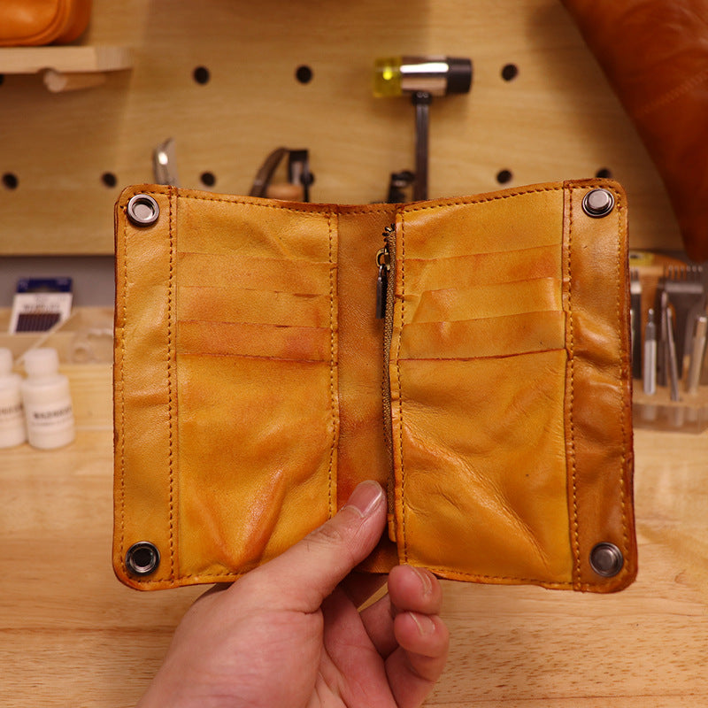 Women's & Men's Handmade Cowhide Full Leather Vertical Planting Men's Wallet
