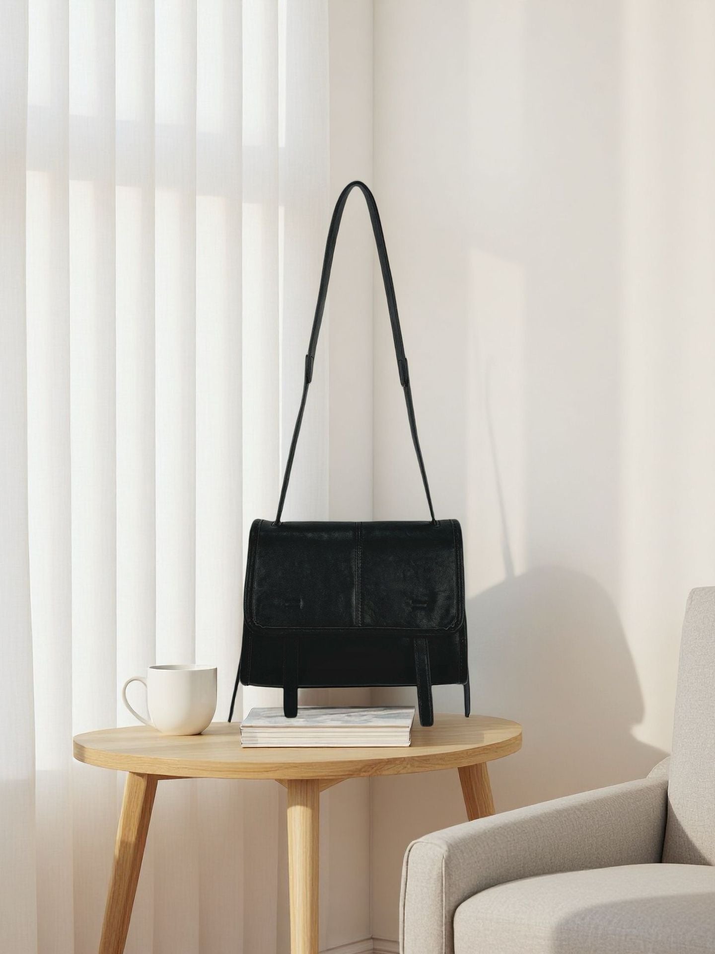 Women's Soft Leather Warm College Black Minimalist Tote Bags