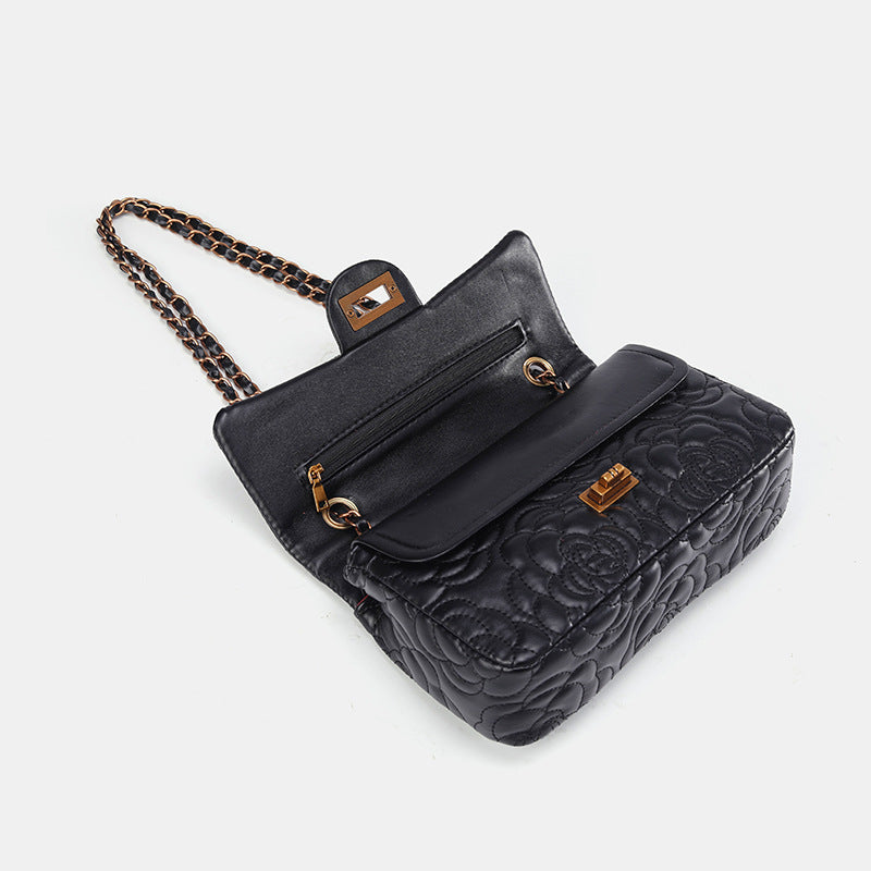 Women's Classic Style Camellia Textured Western Chain Women's Shoulder Bag