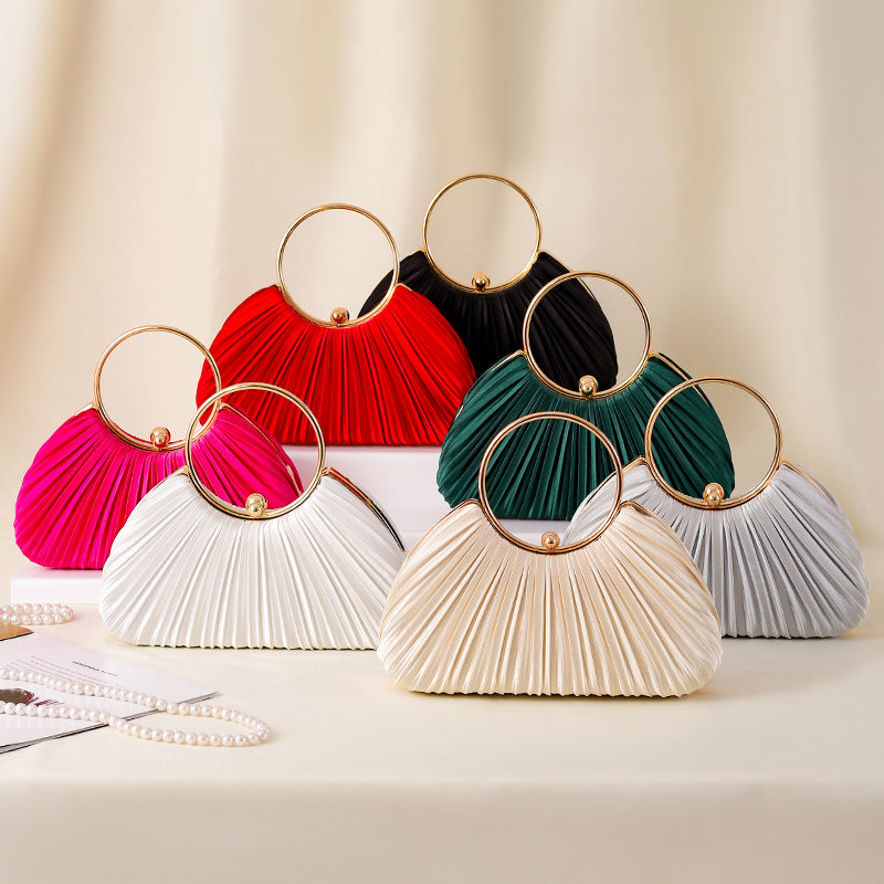 Women's Pleated Temperament Banquet Clutch Dress Garment Handbags