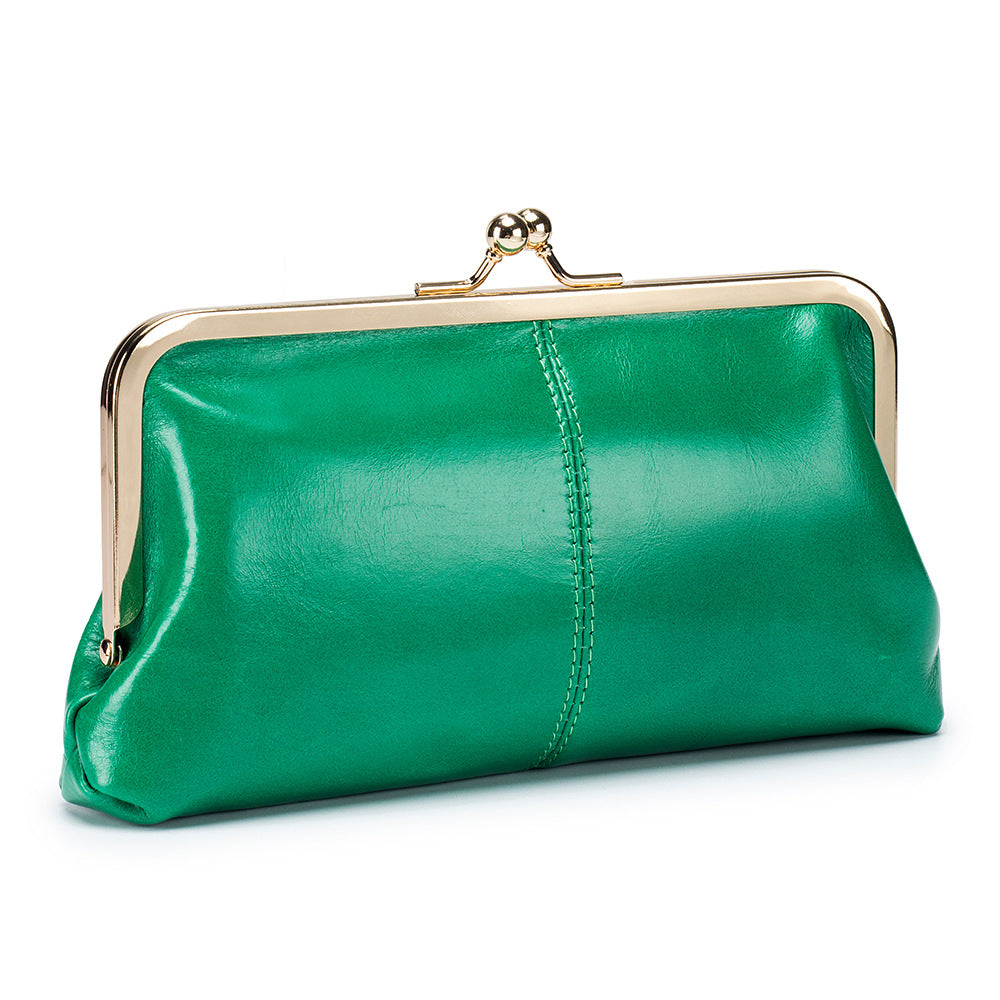 Women's Leather Long Retro Soft Oil Wax Storage Women's Clutch