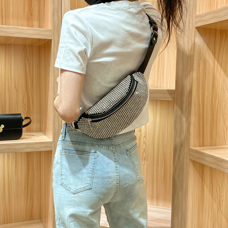 Innovative Rhinestone Chain Diamond Simple Urban Women's Chest Bag, Fanny Pack