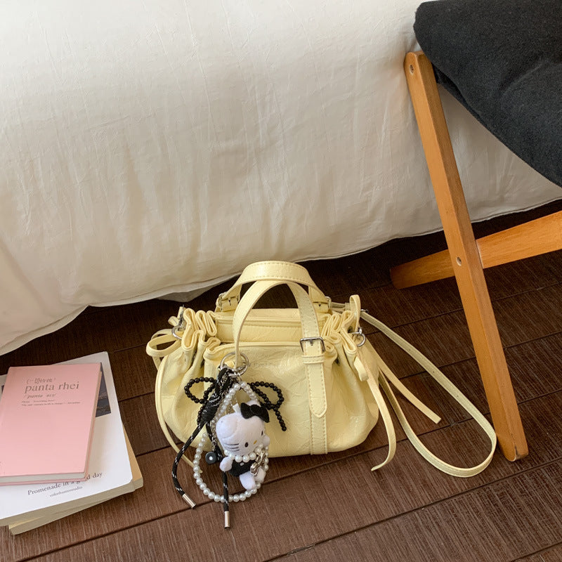 High-grade Portable Oil Wax Leather Pleated Cloud Design Fashion Women's Handbag