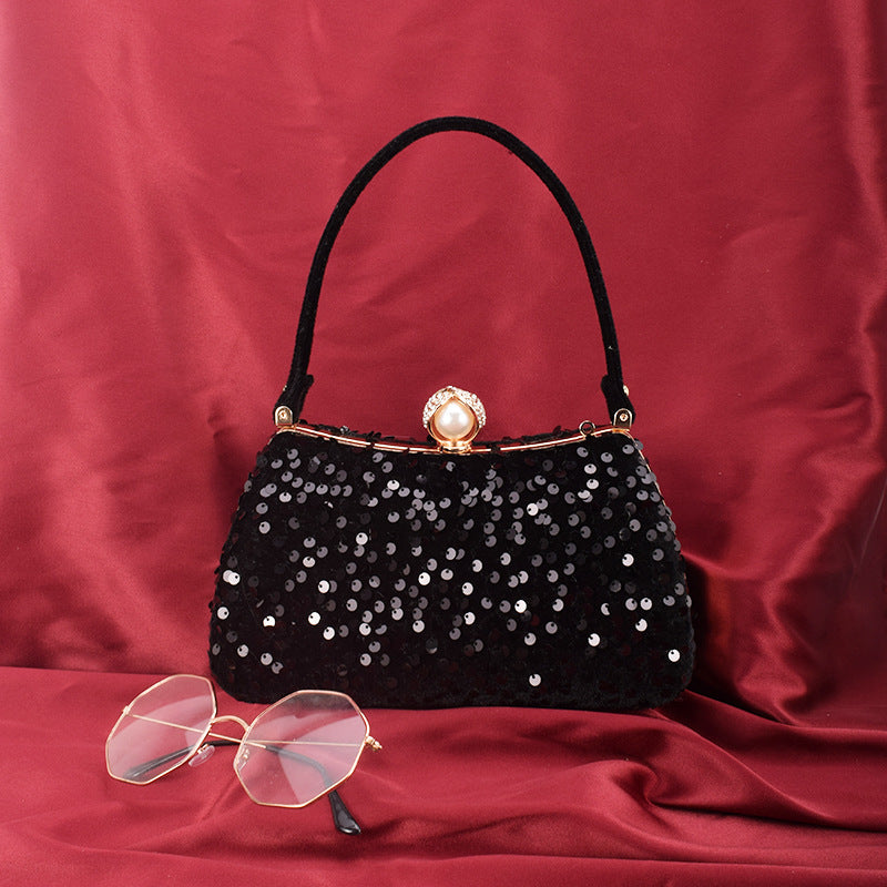 Women's Sequined Portable Diamond Dress Solid Color Dinner Bag