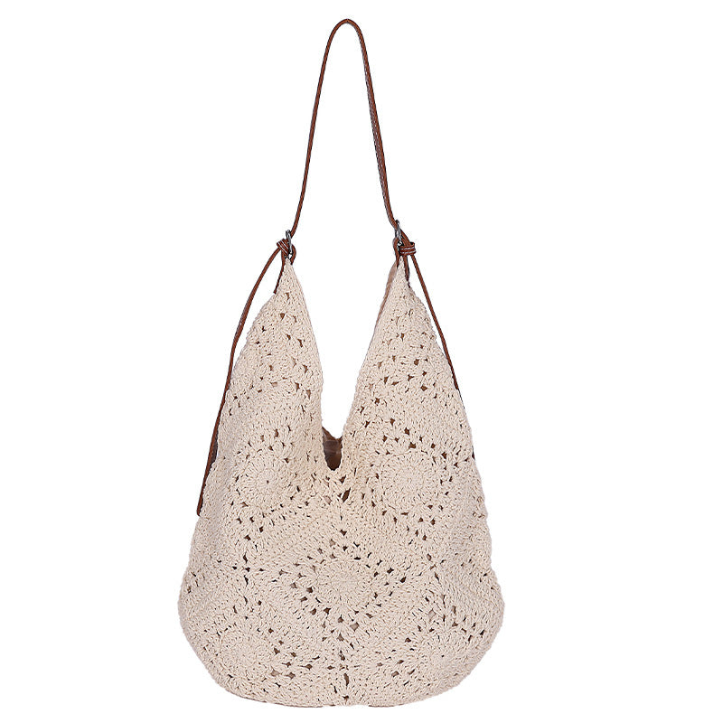 Korean Style Woven Artistic Woolen Yarn Seaside Holiday Hollow Women's Shoulder Bag