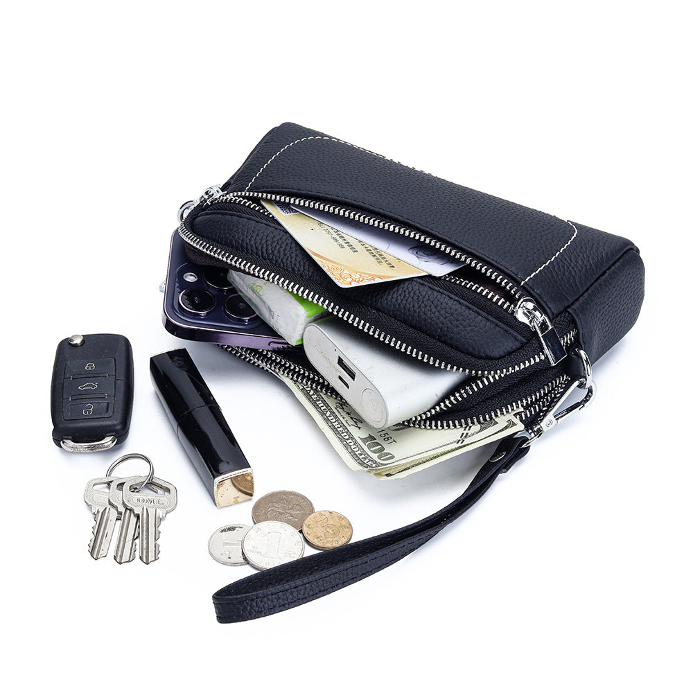 Women's Cowhide Exquisite Head Design Double Compartment Women's Clutch
