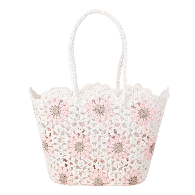 Women's Patchwork Hollow Leisure Vacation Bearded Needle Korean Tote Bags