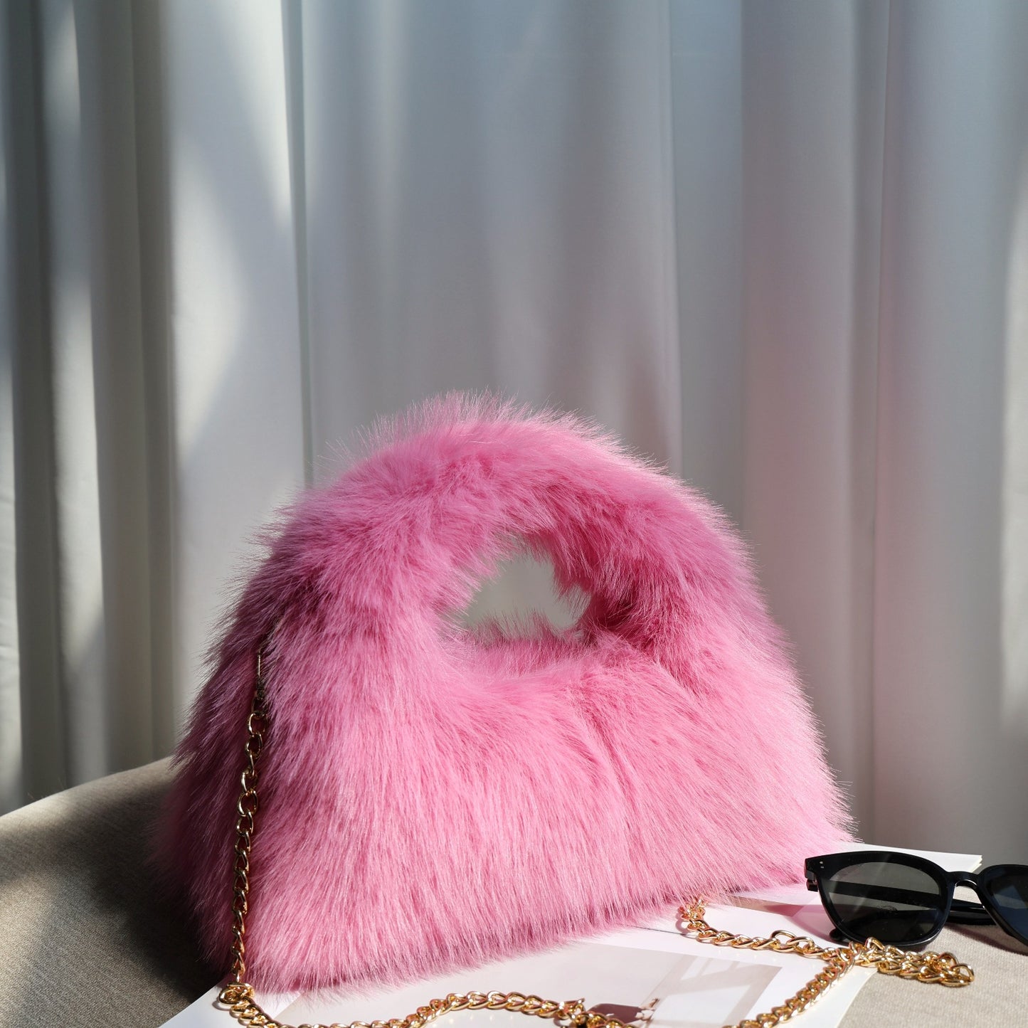 Korean Style Plush Imitation Fox Fur Large Women's Clutch