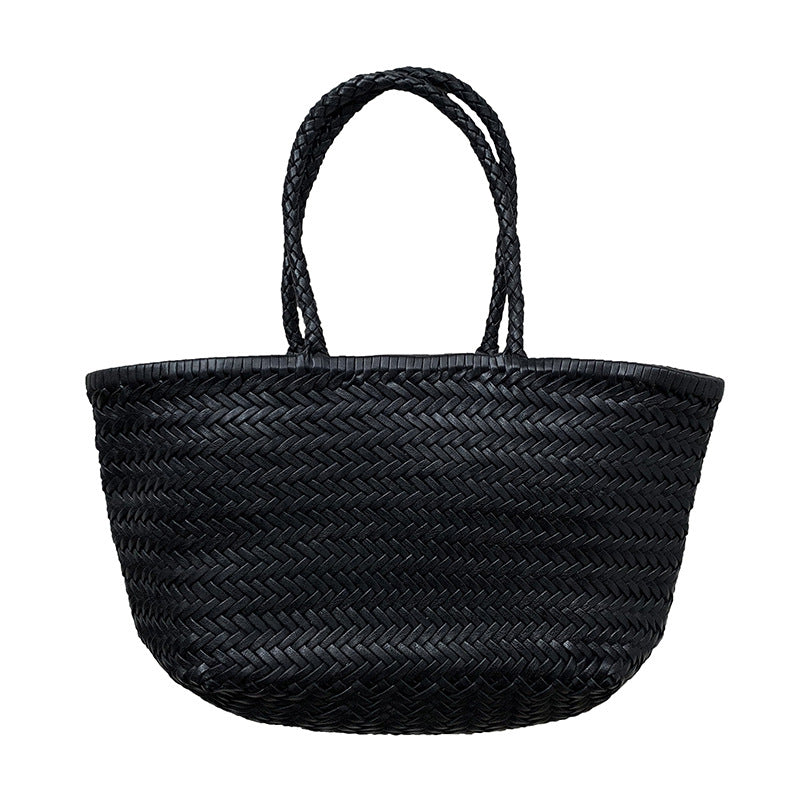 Women's French Retro Woven Portable Female Vegetable Travel Bags