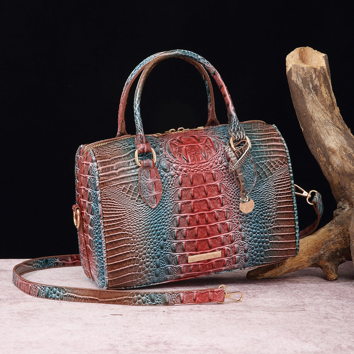 Women's Portable Underarm Vintage Brahmin Crocodile Pattern Bags