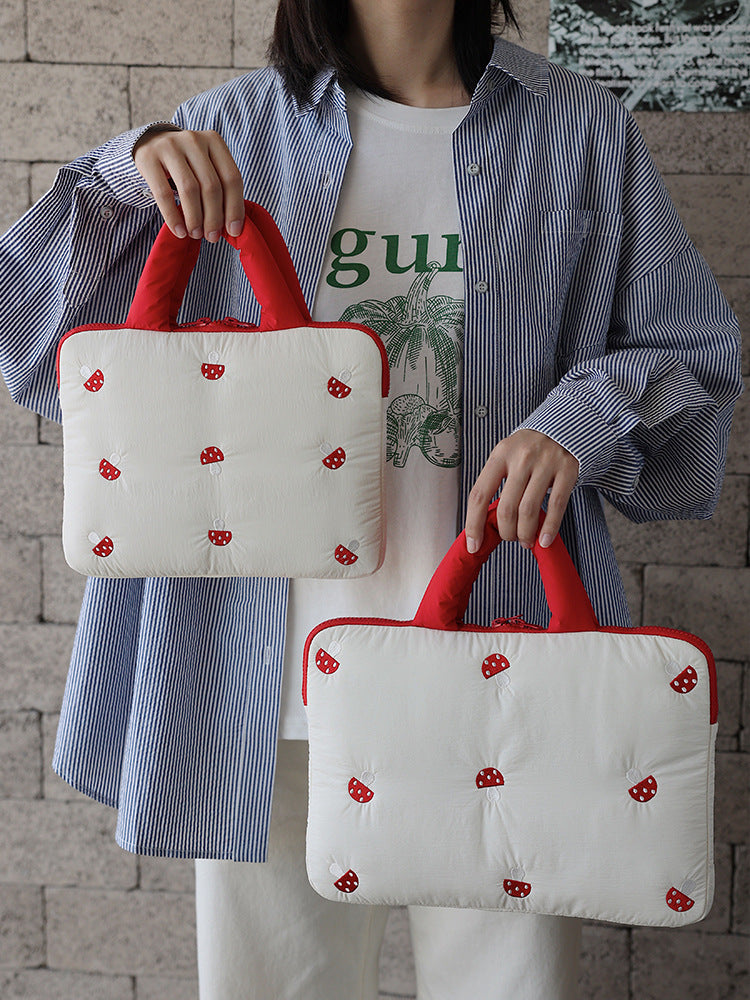 Mushroom Embroidery Inch Female Cute Good-looking Cotton Handbags