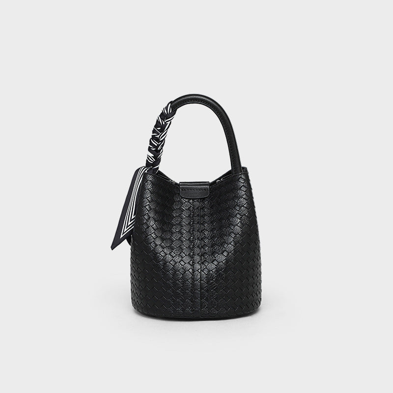 Creative Women's Leather High Sense Woven Bucket Bags