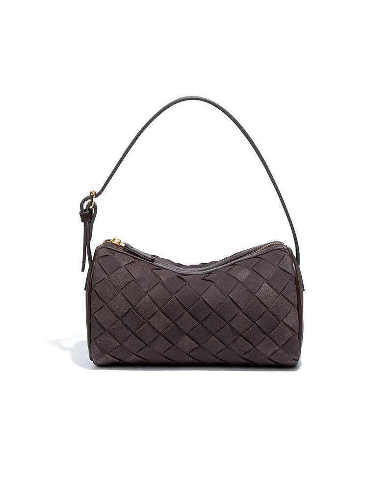 Women's Frosted Suede Round Rhombus Woven Portable Women's Handbag