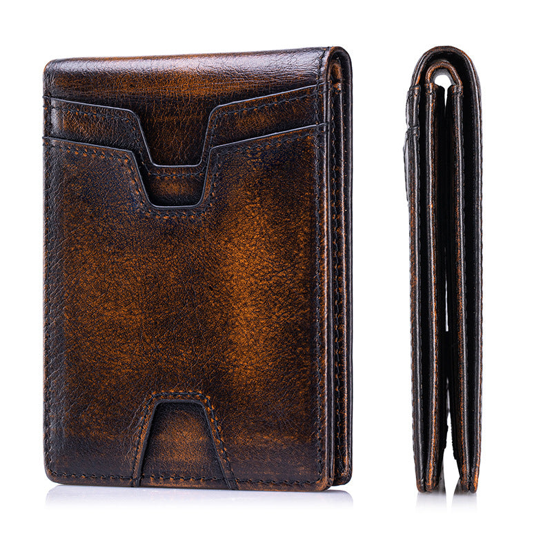 Men's First Layer Cowhide Swiping Short Leather Men's Wallet