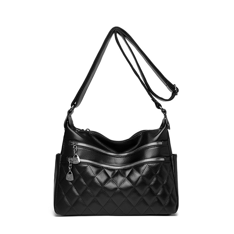 Women's Leather Fashion Diamond Trendy Large Capacity Shoulder Bags