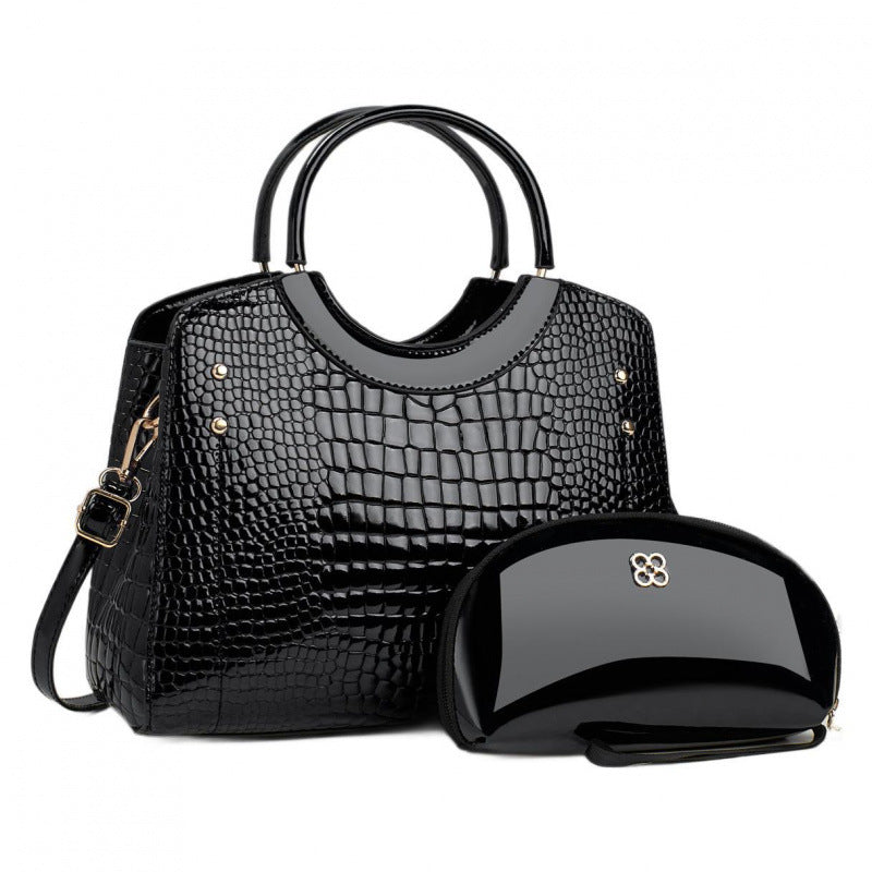 Women's Snake Pattern Mother Bright Leather Fashion Women's Handbag