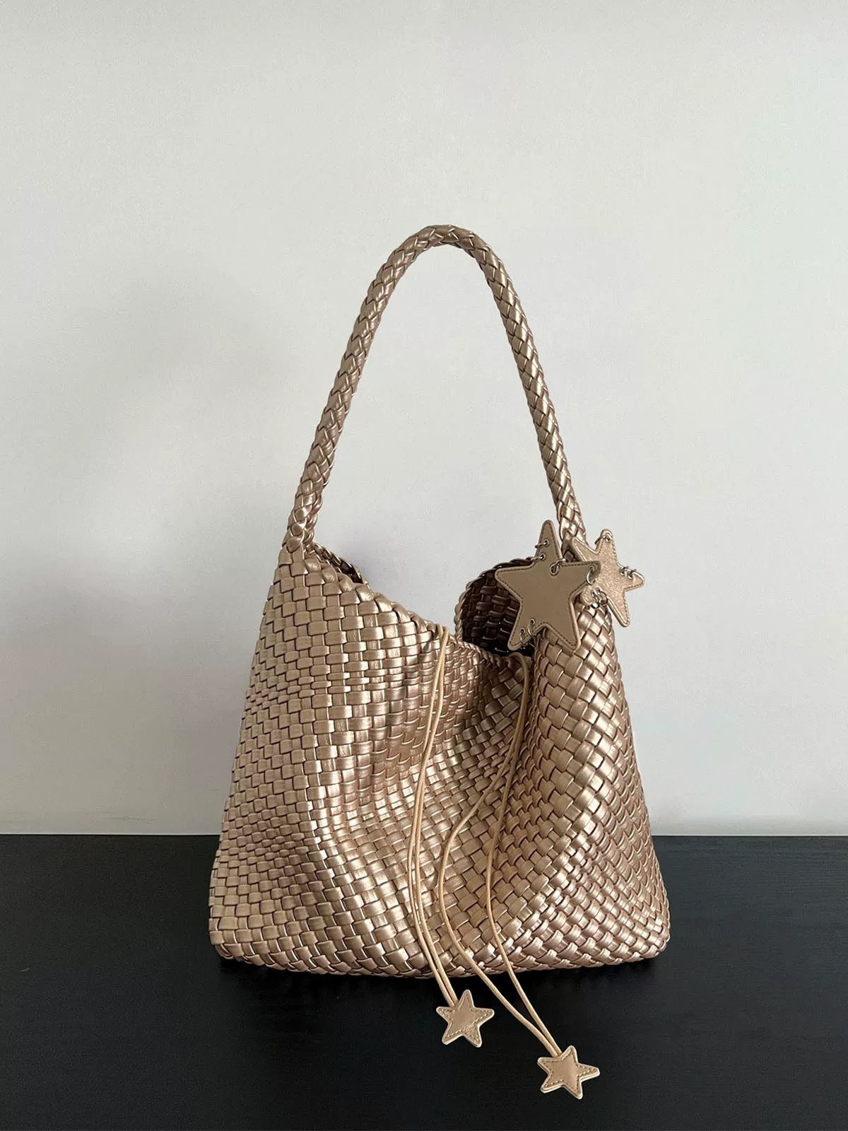 Women's Gun Champagne Woven Large Capacity High-grade Tote Bag