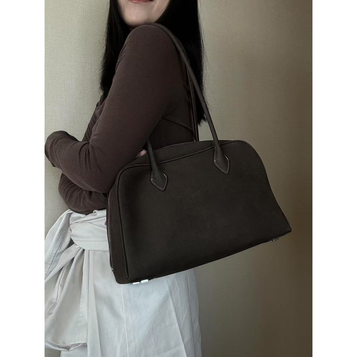 Design Early Spring High-grade Retro Simple Chocolate Brown Handbags