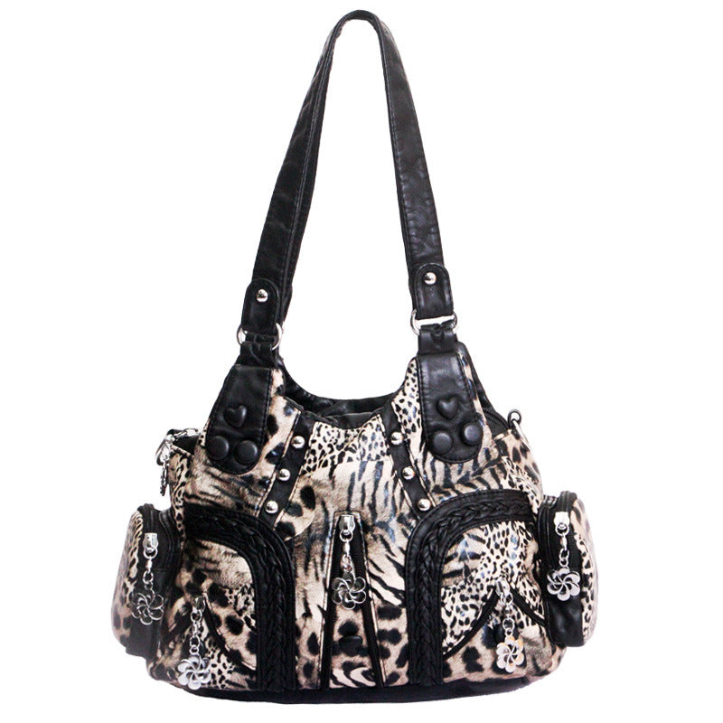Fashion Western Style Washed Leather Leopard Print Women's Messenger Bag