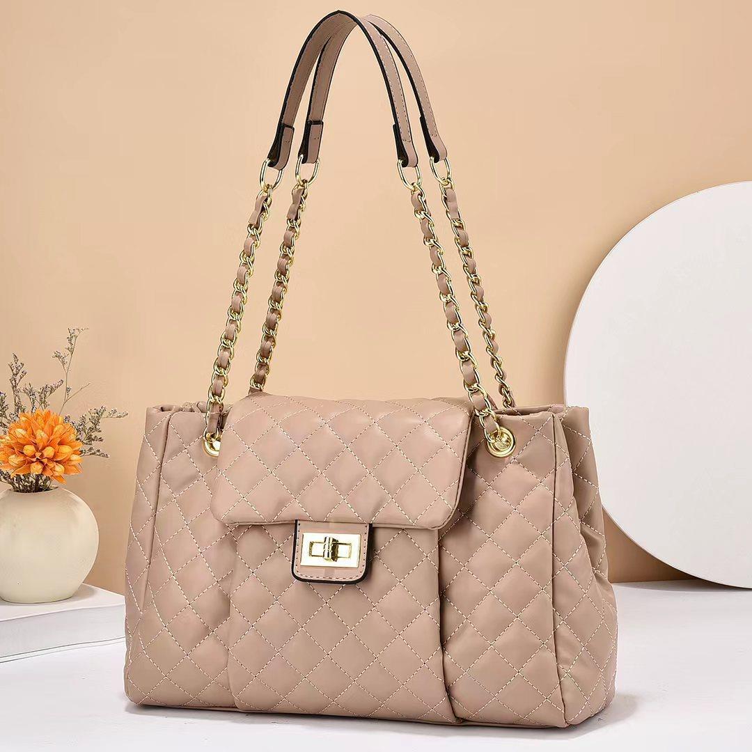 Women's Large Solid Color Simple Embroidery Thread Women's Shoulder Bag