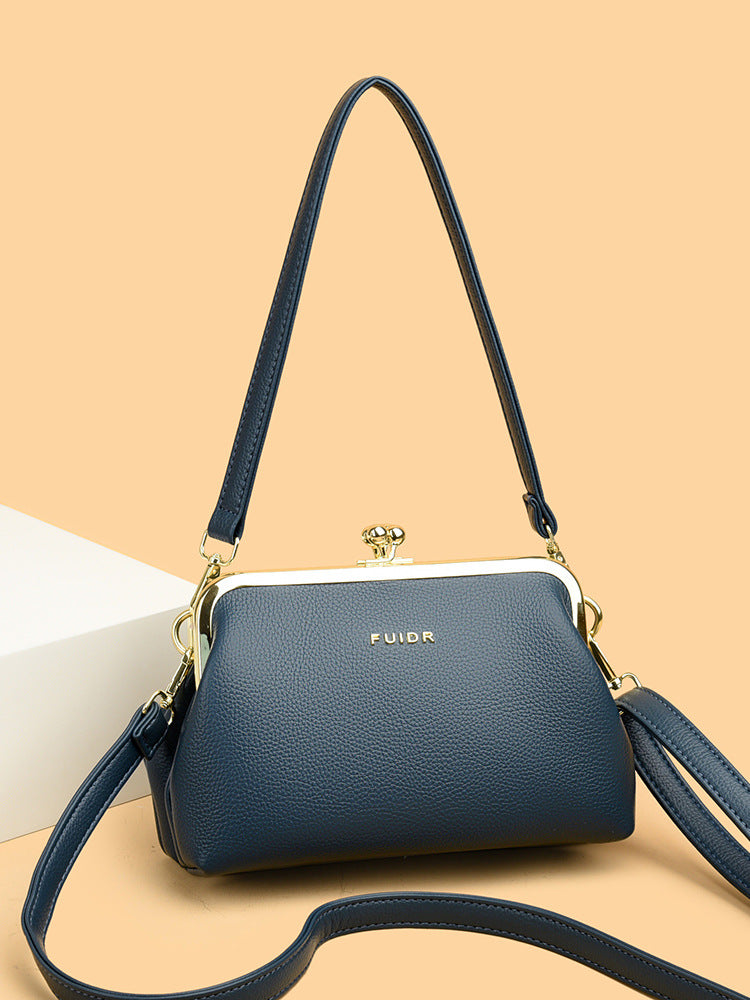 Women's Korean First Layer Cowhide Clip Textured Women's Handbag