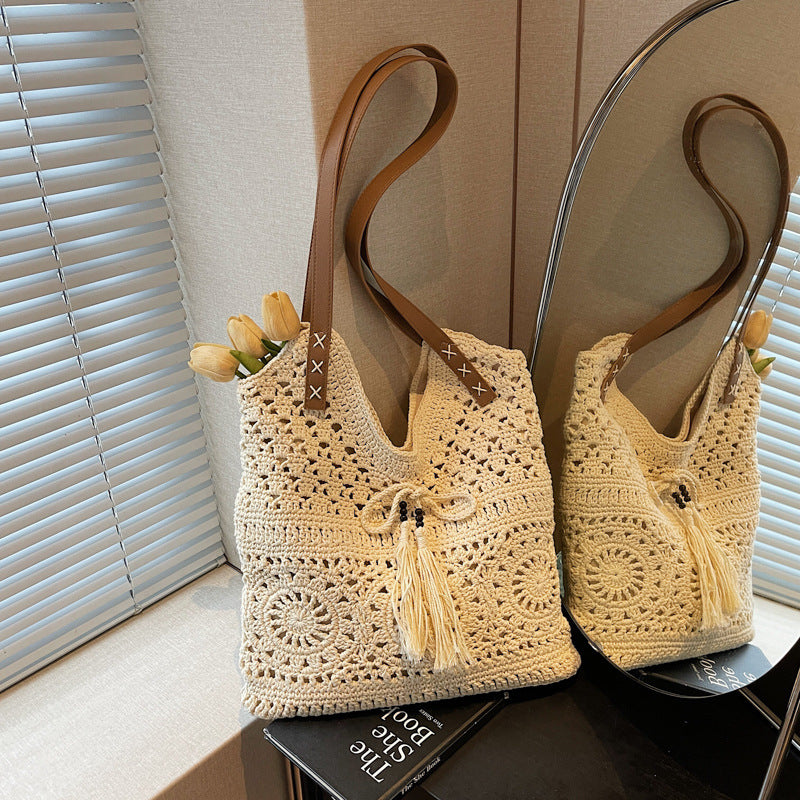 Tassel Cotton Thread Woven Hollow Pattern Bearded Needle Leisure Vacation Bags