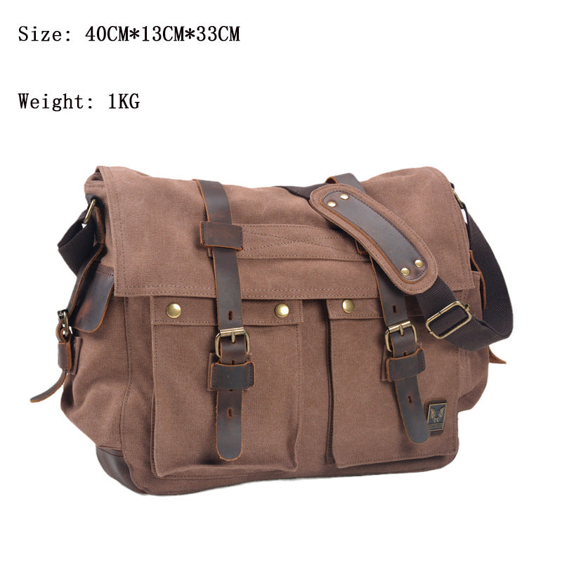 Comfortable Retro Canvas Leather Outdoors Commute Men's Shoulder Bag