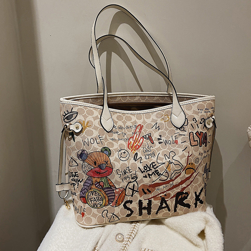 Women's Korean Style Niche Iti Printing Large Capacity Big Bags