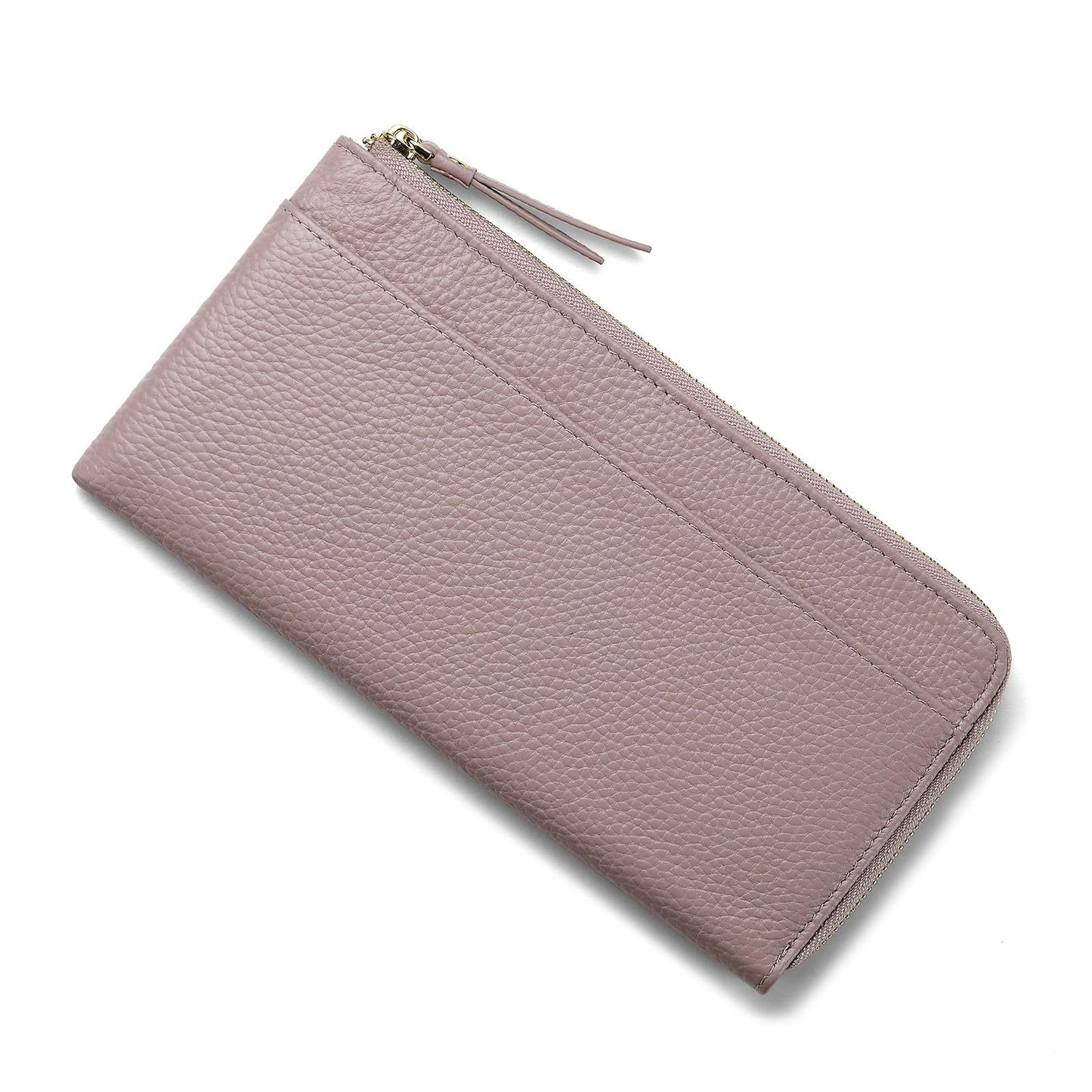 Women's Genuine Leather Litchi Pattern Zipper Fashion Long Change Bags